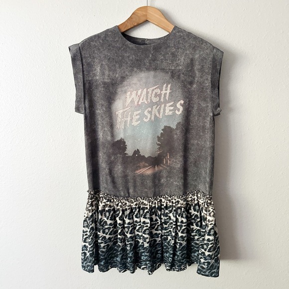 All Saints Dresses & Skirts - ALLSAINTS Watch the Skies Gray Silk Mini Dress Leopard Hem Women's US Size 6